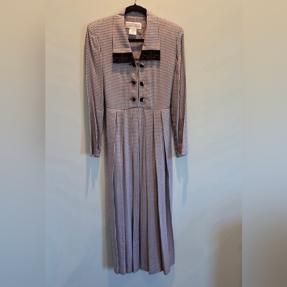 Jessica Howard Vintage Houndstooth Midi Dress Black White Bow Detail Size 8